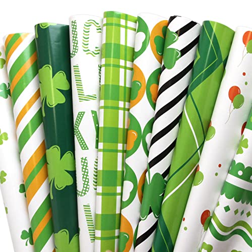 FANCY LAND 10 Sheets St.Patrick’s Day Wrapping Paper Sheets Shamrock Green Gift Wrap Folded Large Sheets 20 X 28 Gift Decoration