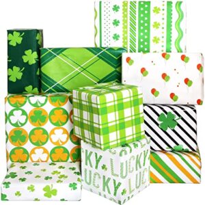 FANCY LAND 10 Sheets St.Patrick’s Day Wrapping Paper Sheets Shamrock Green Gift Wrap Folded Large Sheets 20 X 28 Gift Decoration
