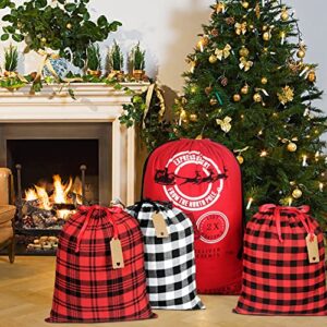 HRX Package Large Cloth Christmas Gift Bags, 4pcs Reusable Fabric Drawstring Wrapping Bags Holiday Santa Sack with Gift Tag for Xmas Presents