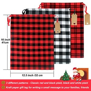 HRX Package Large Cloth Christmas Gift Bags, 4pcs Reusable Fabric Drawstring Wrapping Bags Holiday Santa Sack with Gift Tag for Xmas Presents