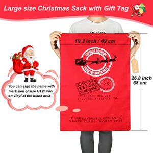 HRX Package Large Cloth Christmas Gift Bags, 4pcs Reusable Fabric Drawstring Wrapping Bags Holiday Santa Sack with Gift Tag for Xmas Presents