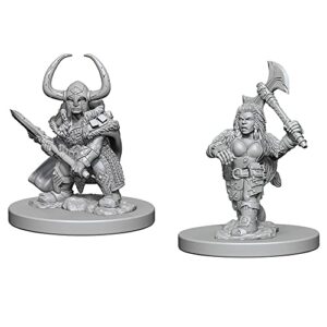 d&d nolzur’s marvelous miniatures – dwarf female barbarian – 2 count unpainted miniatures, dungeons & dragons