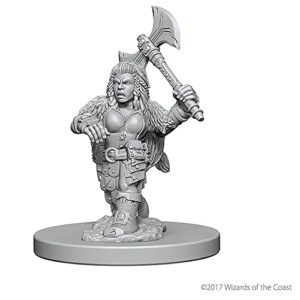 D&D Nolzur's Marvelous Miniatures - Dwarf Female Barbarian - 2 Count Unpainted Miniatures, Dungeons & Dragons