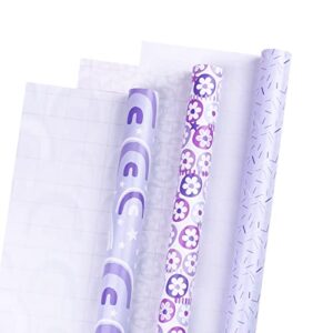 LeZakaa Purple Gift Wrapping Paper - Mini Roll - Flower Ball/Colorful Strip/Arch Print for Gift Wrap, Arts Crafts - 17 x 120 inches - 3 Rolls (43.77 sq.ft.ttl.)