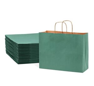 green gift bags – 16x6x12 inch 100 pack large kraft paper shopping bags with handles, craft totes in bulk for boutiques, small business, retail stores, birthday parties, jewelry, merchandise