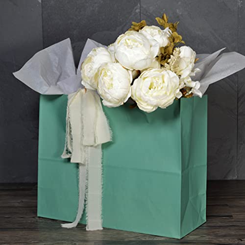 Green Gift Bags - 16x6x12 Inch 100 Pack Large Kraft Paper Shopping Bags with Handles, Craft Totes in Bulk for Boutiques, Small Business, Retail Stores, Birthday Parties, Jewelry, Merchandise