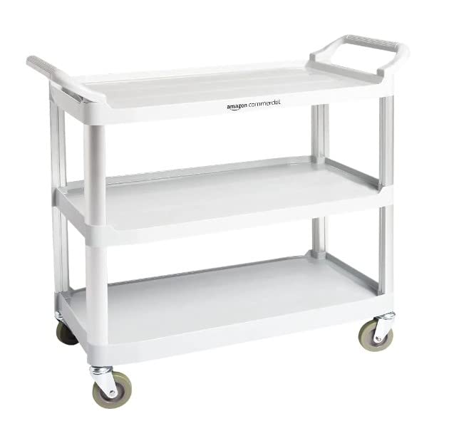 AmazonCommercial 3 Shelves Utility Cart with 400 lbs Loading Capacity, Grey (613)