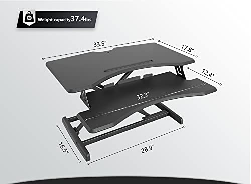 FEZIBO Standing Desk Converter Stand up Desk Riser, 34 inches Height Adjustable Ergonomic Tabletop Workstation Riser Fits Dual Monitors Black