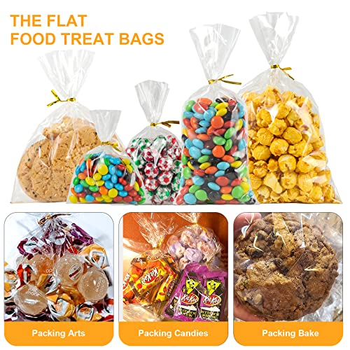 Artby7 Easter Gift Bags 200 Pcs 6x10 Inch Clear Cello/Cellophane Easter Bags for Candy, Card, Stickers, Treat, Bakery, Cookie, Candies, Dessert, Party Favors with Gold Twist Ties