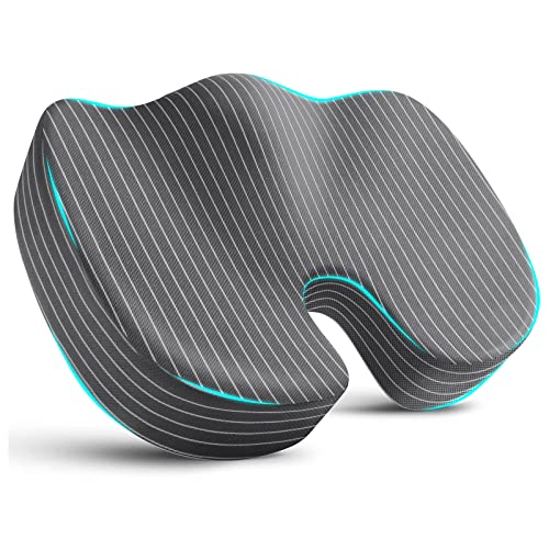 KoolCushy Seat Cushion, Striped Office Chair Cushion, Car Seat Cushion, Butt Pillow, Sciatica & Back Coccyx Tailbone Pain Relief, Memory Foam Non-Slip Chair Pad, for Computer Desk, Wheelchair, Gray