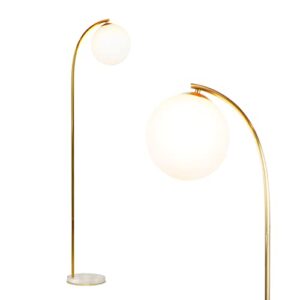brightech luna drop led floor lamp, frosted glass globe arcing living room lamp, mid-century modern standing lamp for living rooms, boho rustic indoor tall lamp for bedrooms & offices – brass