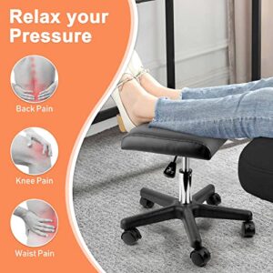 Lilithye Footrest Stool Under Desk Adjustable Height Footrest Ottoman Ergonomic Foot Stool with Wheels 360° Rolling Footrest for Home Office (Black)