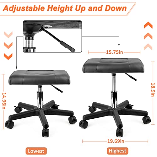 Lilithye Footrest Stool Under Desk Adjustable Height Footrest Ottoman Ergonomic Foot Stool with Wheels 360° Rolling Footrest for Home Office (Black)