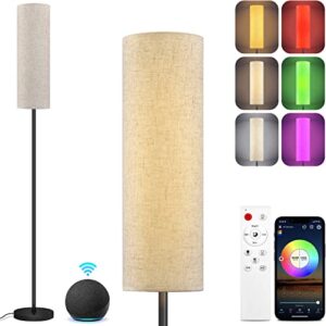 rgbww smart led floor lamp for living room, compatible with alexa, google home, 69″ tall modern standing lamp for bedroom with remote & wifi app control, 2700k-6500k corner lamp with linen lampshade