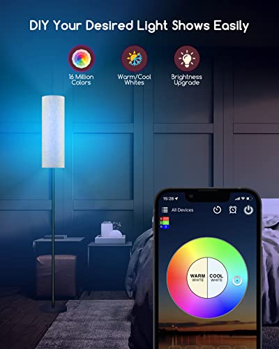 RGBWW Smart LED Floor Lamp for Living Room, Compatible with Alexa, Google Home, 69" Tall Modern Standing Lamp for Bedroom with Remote & WiFi APP Control, 2700k-6500k Corner Lamp with Linen Lampshade