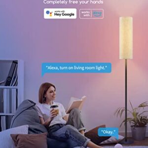 RGBWW Smart LED Floor Lamp for Living Room, Compatible with Alexa, Google Home, 69" Tall Modern Standing Lamp for Bedroom with Remote & WiFi APP Control, 2700k-6500k Corner Lamp with Linen Lampshade