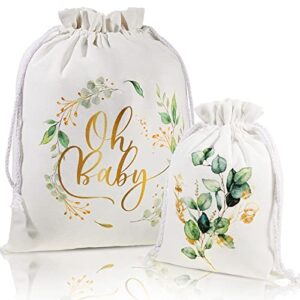 2 pack baby shower bags boho gift bags drawstring greenery fabric floral bags canvas gift bags 20 inch large 12 inch small reusable gift wrap bags for baby shower gender reveal birthday party favors