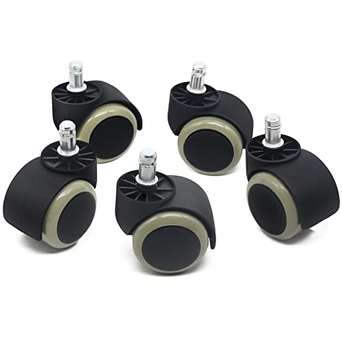 YIOVVOM 5PCS 2 Inch 11mm Universal Standard Size Roller Office Chair Replacement Wheels, Floor Protecting PU Plastic Office Chair Caster Wheels Standard Stem Size - Black/Gray