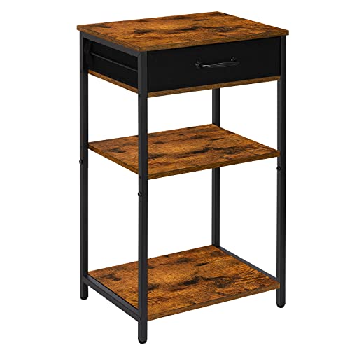 Printer Stand with Storage 3 Tier Home Printer Table with Drawers Multifunctional Under Desk Printer Shelf Holder Industrial End Table Nightstand for Fax Machine Scanner Files Brown