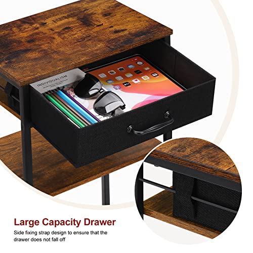 Printer Stand with Storage 3 Tier Home Printer Table with Drawers Multifunctional Under Desk Printer Shelf Holder Industrial End Table Nightstand for Fax Machine Scanner Files Brown