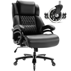 big and tall 400lbs office chair – adjustable lumbar support quiet rubber wheels heavy duty metal base, high back large executive computer desk, thick padded ergonomic design for back pain (black)