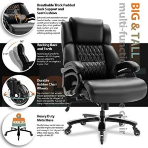 Big and Tall 400lbs Office Chair - Adjustable Lumbar Support Quiet Rubber Wheels Heavy Duty Metal Base, High Back Large Executive Computer Desk, Thick Padded Ergonomic Design for Back Pain (Black)