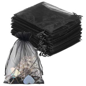 YQL Organza Drawstring Bags,100PCS 5x7 Inch Black Gift Favor Bags Mesh Fruit Protection Bags Jewelry Pouches Sachet Bags Wedding Party