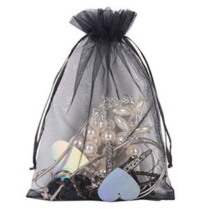 YQL Organza Drawstring Bags,100PCS 5x7 Inch Black Gift Favor Bags Mesh Fruit Protection Bags Jewelry Pouches Sachet Bags Wedding Party