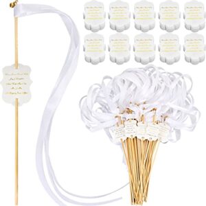 100 set ribbon stick wands with bells and wedding wand favor tags wedding wands wedding send off items ribbon streamer silk fairy stick wand tags for party holiday celebration decors (white)