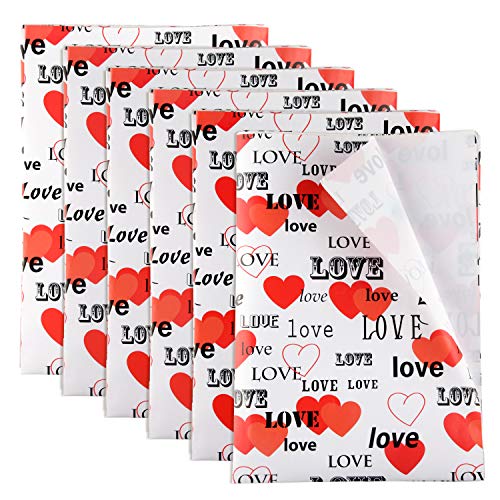 TUPARKA 6 Sheets Valentine's Day Wrapping Paper Printed Patterned Tissue Love Heart Wrapping Paper for Gift Wrap （Sweet Letters）