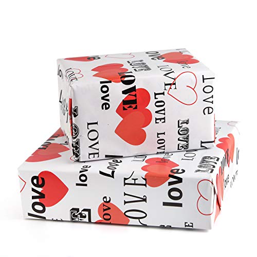 TUPARKA 6 Sheets Valentine's Day Wrapping Paper Printed Patterned Tissue Love Heart Wrapping Paper for Gift Wrap （Sweet Letters）