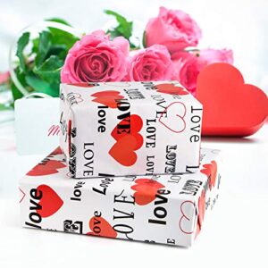 TUPARKA 6 Sheets Valentine's Day Wrapping Paper Printed Patterned Tissue Love Heart Wrapping Paper for Gift Wrap （Sweet Letters）