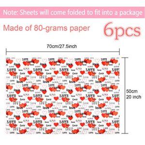 TUPARKA 6 Sheets Valentine's Day Wrapping Paper Printed Patterned Tissue Love Heart Wrapping Paper for Gift Wrap （Sweet Letters）