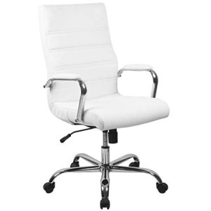 flash furniture whitney high back desk chair – white leathersoft executive swivel office chair with chrome frame – swivel arm chair