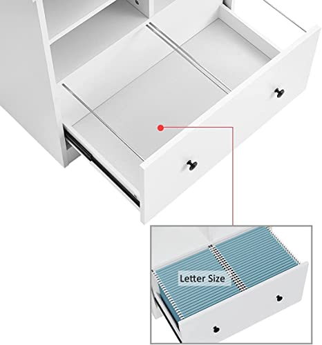 Wood File Cabinet with a Big Drawer, Mobile Lateral Filing Cabinet for Home Office Storage Cabinet Organizer (White)