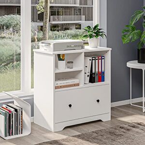 Wood File Cabinet with a Big Drawer, Mobile Lateral Filing Cabinet for Home Office Storage Cabinet Organizer (White)