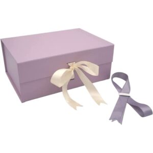 paper genius luxury gift box-9.5x7x4 inches-with 2 satin ribbons | matte textured finish box for valentine’s day, bridal and baby shower gifts (medium (pack of 1), lavender)…