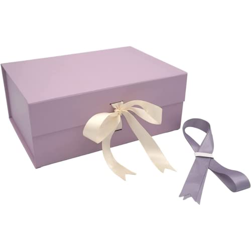 PAPER GENIUS Luxury Gift Box-9.5x7x4 Inches-with 2 Satin Ribbons | Matte Textured Finish Box for Valentine's day, Bridal and Baby Shower Gifts (Medium (Pack of 1), Lavender)…