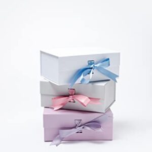 PAPER GENIUS Luxury Gift Box-9.5x7x4 Inches-with 2 Satin Ribbons | Matte Textured Finish Box for Valentine's day, Bridal and Baby Shower Gifts (Medium (Pack of 1), Lavender)…