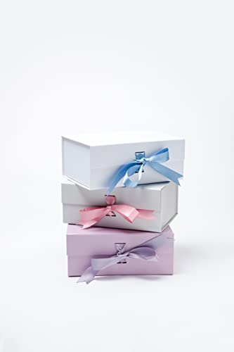 PAPER GENIUS Luxury Gift Box-9.5x7x4 Inches-with 2 Satin Ribbons | Matte Textured Finish Box for Valentine's day, Bridal and Baby Shower Gifts (Medium (Pack of 1), Lavender)…