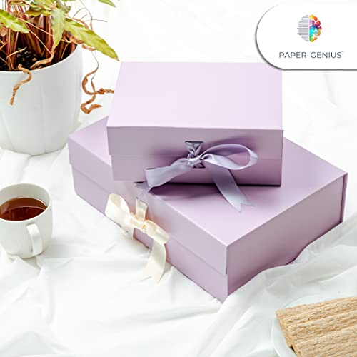 PAPER GENIUS Luxury Gift Box-9.5x7x4 Inches-with 2 Satin Ribbons | Matte Textured Finish Box for Valentine's day, Bridal and Baby Shower Gifts (Medium (Pack of 1), Lavender)…