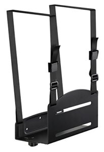 mount-it! cpu wall mount bracket, desktop computer tower holder with safety straps, heavy duty size adjustable cpu holder, steel, black, 22 lbs capacity, saves floor and desk space