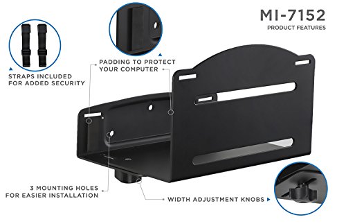 Mount-It! CPU Wall Mount Bracket, Desktop Computer Tower Holder with Safety Straps, Heavy Duty Size Adjustable CPU Holder, Steel, Black, 22 Lbs Capacity, Saves Floor and Desk Space