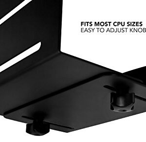 Mount-It! CPU Wall Mount Bracket, Desktop Computer Tower Holder with Safety Straps, Heavy Duty Size Adjustable CPU Holder, Steel, Black, 22 Lbs Capacity, Saves Floor and Desk Space