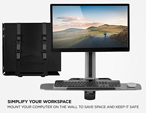 Mount-It! CPU Wall Mount Bracket, Desktop Computer Tower Holder with Safety Straps, Heavy Duty Size Adjustable CPU Holder, Steel, Black, 22 Lbs Capacity, Saves Floor and Desk Space