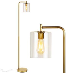 brightech elizabeth led floor lamp, tall lamp with glass shade & edison bulb, industrial lamp for living rooms & offices, vintage standing lamp for bedroom in farmhouse or rustic style – gold