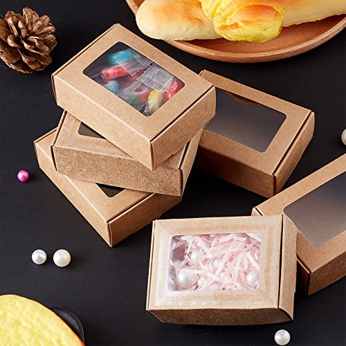 BENECREAT 30Pack 3.3x2.3x1.1 Rectangle Brown Kraft Paper Boxes with Clear Window for Valentine's Day, Wedding Party Favor Treats, Bakery and Jewelry Packaging