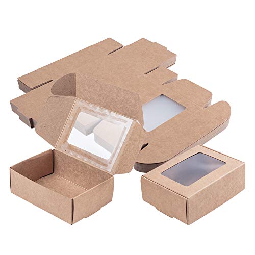 BENECREAT 30Pack 3.3x2.3x1.1 Rectangle Brown Kraft Paper Boxes with Clear Window for Valentine's Day, Wedding Party Favor Treats, Bakery and Jewelry Packaging