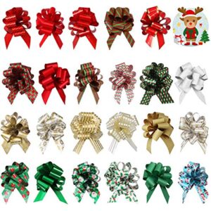unomor christmas pull bows, 24pcs different patterns present wrapping bows for christmas holiday decoration