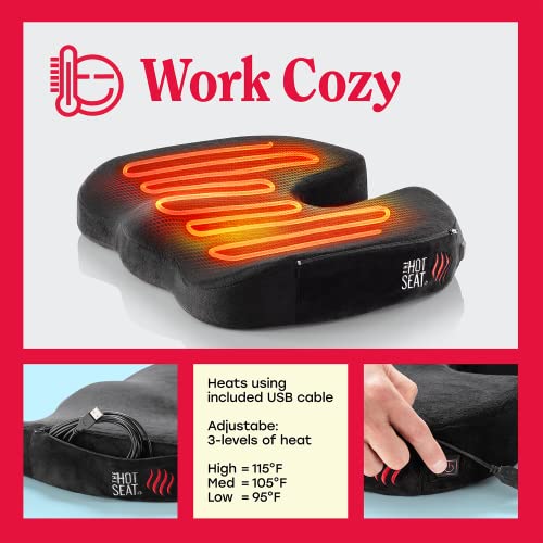 POP The Hot Seat, Heated Portable Cushion for Office Chair, Car, Plane. Semi Firm Memory Foam Support for Pain Relief and Comfort from Coccyx, Sciatica, Lumbar, and Tailbone (Battery NOT Included)